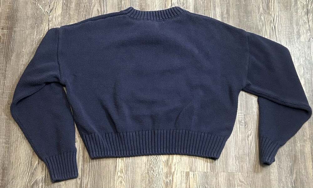 Grayson Threads Navy Blue Teddy Bear American Flag Cropped Sweater - Picture 5 of 5